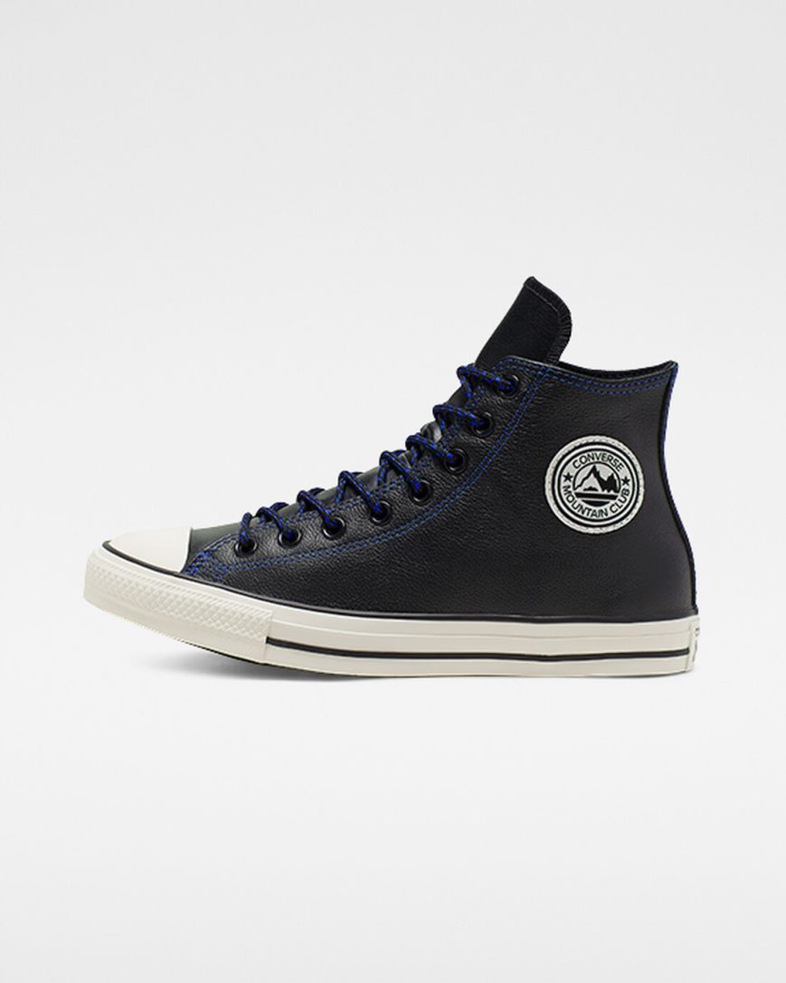 Women's Converse Tumbled Leather Chuck Taylor All Star High Top Shoes Black / Royal | AU C0351H